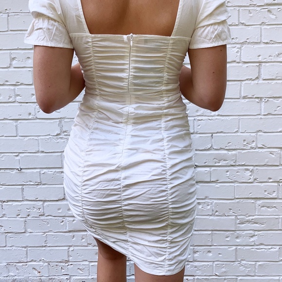 White Ruched Mini Dress - Picture 3 of 5